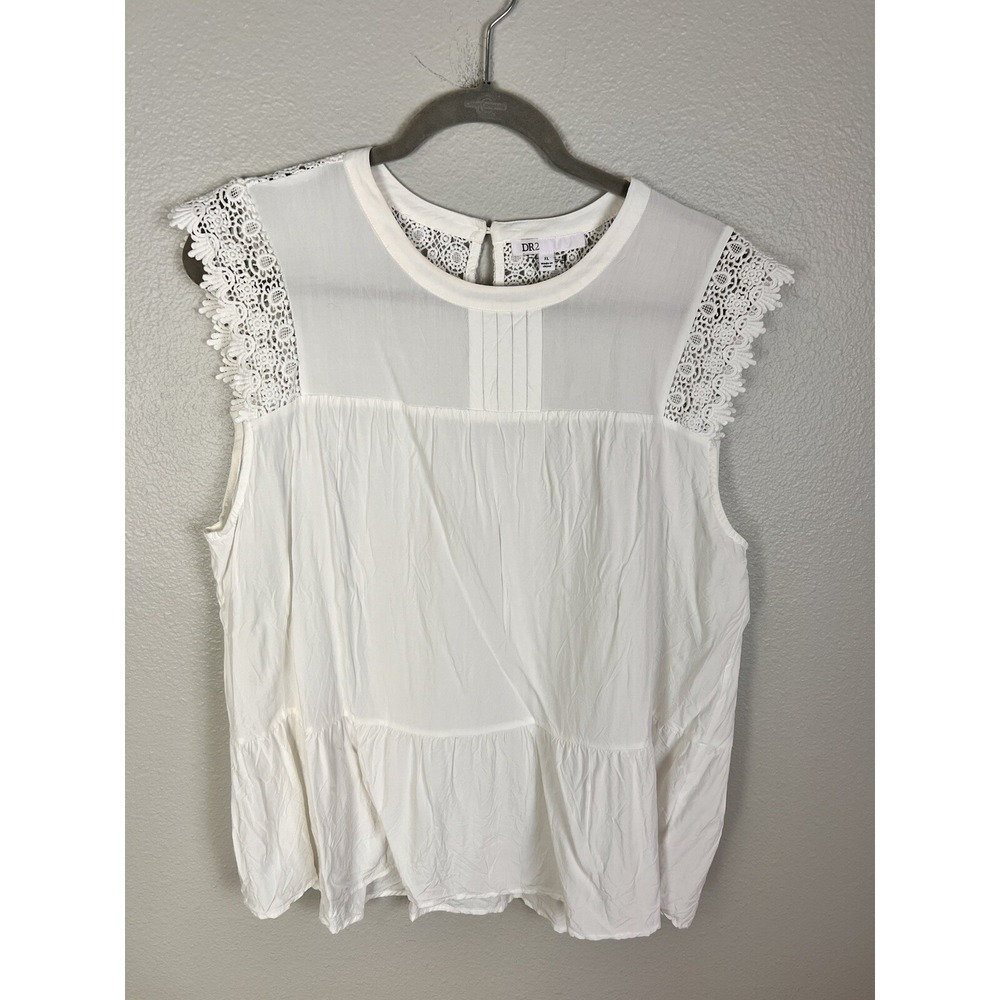 Dr 2 Womens Blouse XL White Short Sleeve Eyelet Back